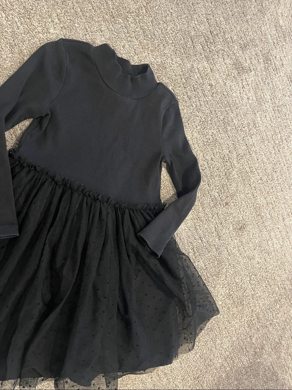 Kids Black Tulle Skirt Long-Sleeve Dress